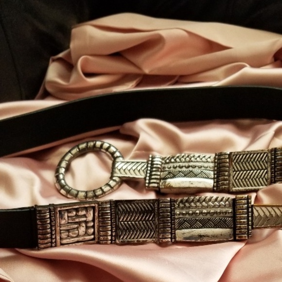 Leather Belt w/Aztec Boho styled Statement Buckle main image 5